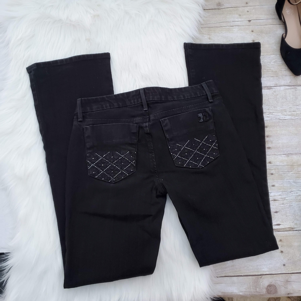Joe's Jeans Honey Flared Leg Low Rise Black Premium Denim Pants - Picture 2 of 4